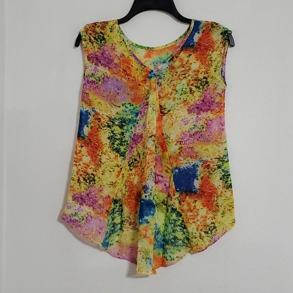 Disney hi-lo sleeveless abstract multicolor splatter print Lg. EUC - Picture 2 of 9